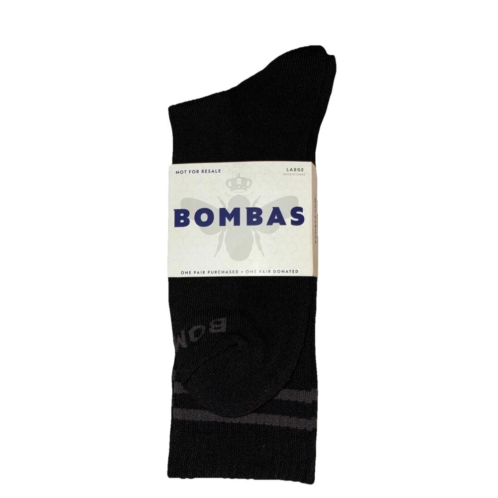 BOMBAS Socks Men's L‎ (US 9.5-13) Black Gray Stripe Calf Logo NEW Lot Of 5
